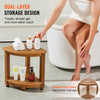 VEVOR Corner Shower Bench, 16.5" Height 12.8" Radius, Faux Wood Grain Polystyrene, 350 LBS with Storage Shelf, Water Resistant, Shower Stool for Inside & Outside Shower, for Bathroom, Living Room