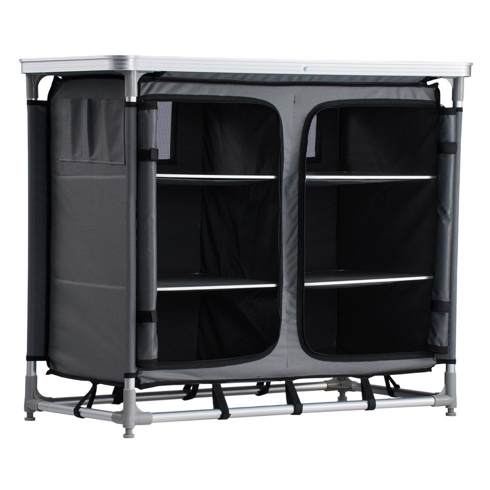 VEVOR Camping Storage Cabinet, Outdoor Portable Aluminum Lightweight Table, Quick Set-up Compact Kitchen Cook Station, with 6 Shelves and Carry Bag, for Picnic, BBQ, Party, Camping, RV Traveling