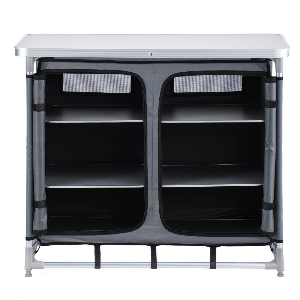 VEVOR Camping Storage Cabinet, Outdoor Portable Aluminum Lightweight Table, Quick Set-up Compact Kitchen Cook Station, with 6 Shelves and Carry Bag, for Picnic, BBQ, Party, Camping, RV Traveling