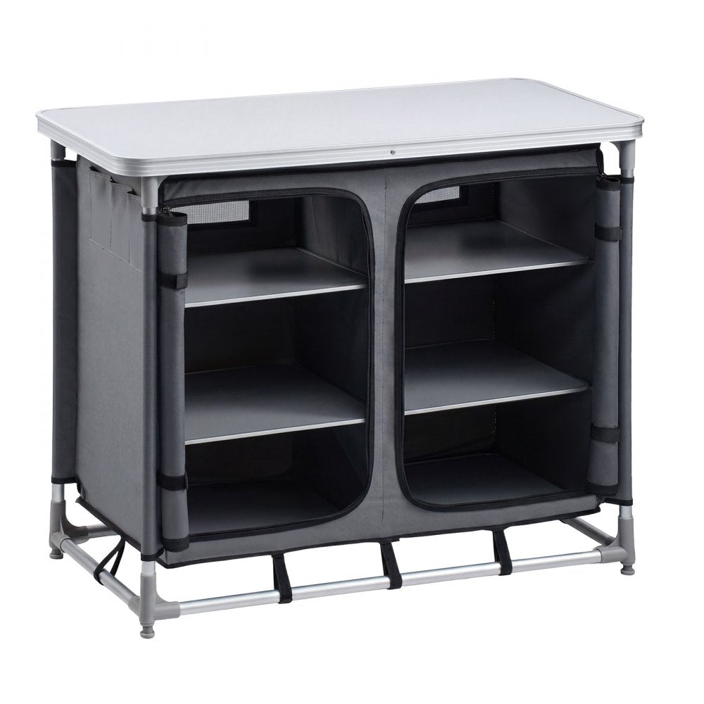 VEVOR Camping Storage Cabinet, Outdoor Portable Aluminum Lightweight Table, Quick Set-up Compact Kitchen Cook Station, with 6 Shelves and Carry Bag, for Picnic, BBQ, Party, Camping, RV Traveling