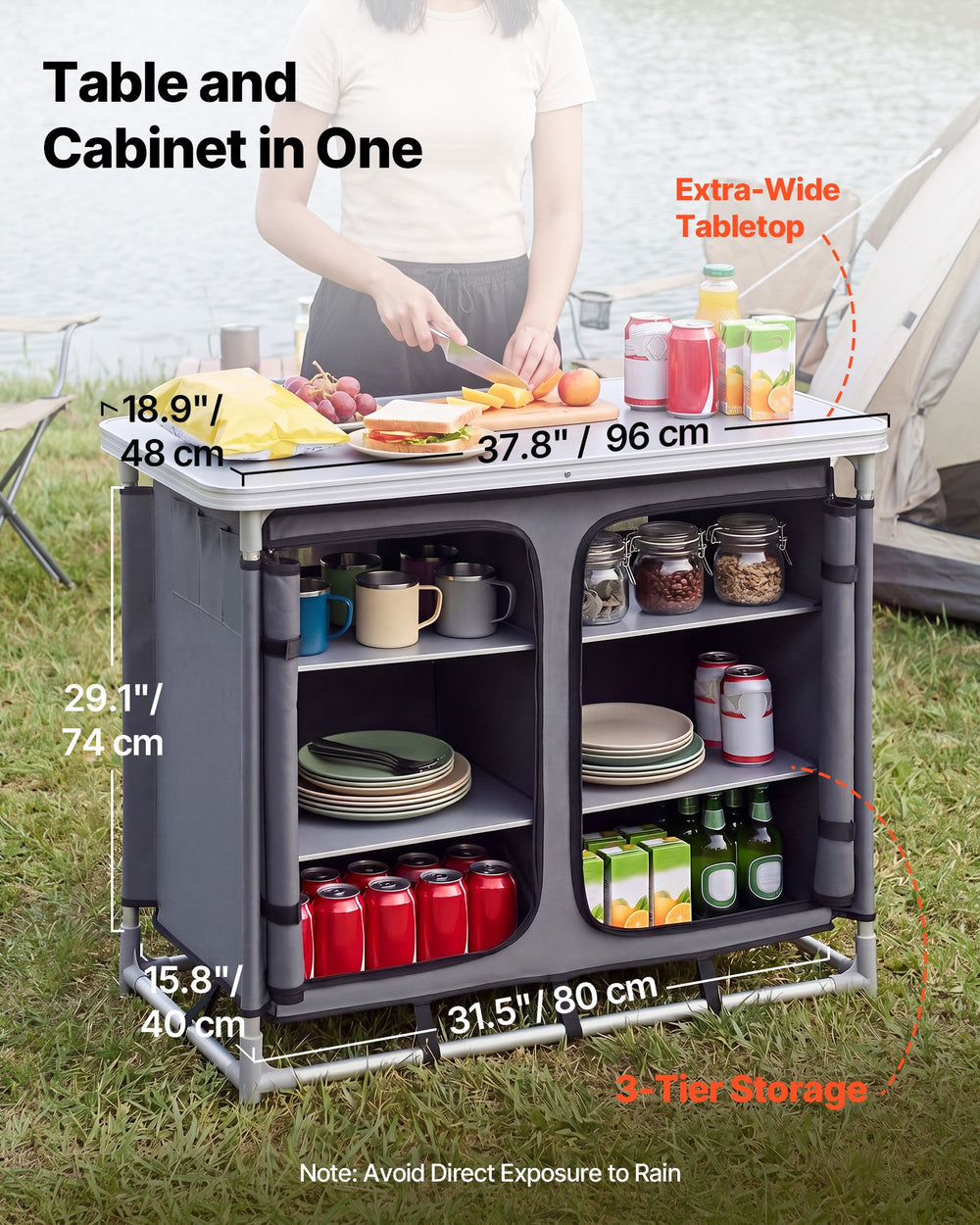 VEVOR Camping Storage Cabinet, Outdoor Portable Aluminum Lightweight Table, Quick Set-up Compact Kitchen Cook Station, with 6 Shelves and Carry Bag, for Picnic, BBQ, Party, Camping, RV Traveling