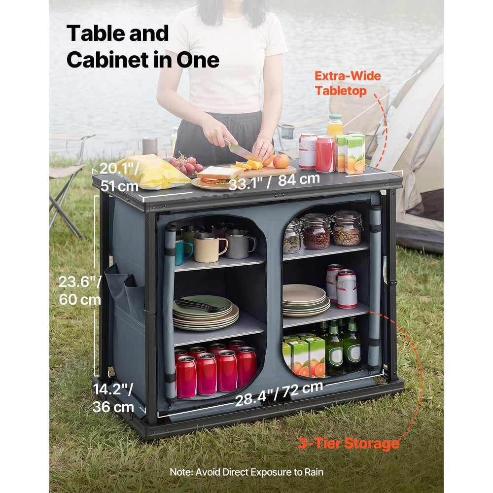 VEVOR Folding Camping Storage Cabinet, Outdoor Portable Aluminum Lightweight Table, Quick Set-up Compact Kitchen Cook Station, with 6 Shelves and Carry Bag, for Picnic, BBQ, Camping, RV Traveling