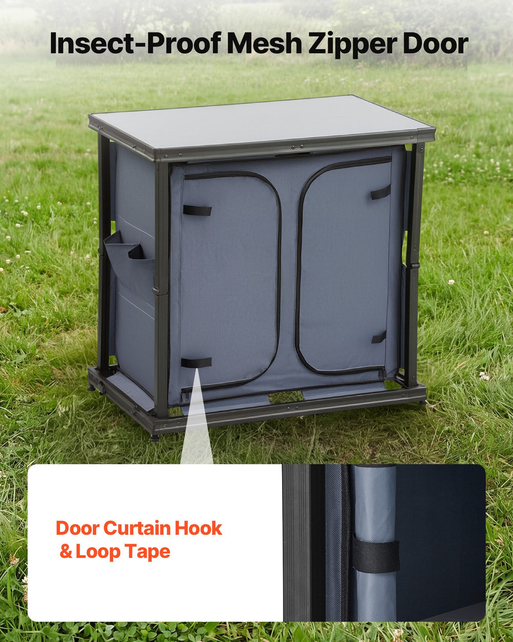 VEVOR Folding Camping Storage Cabinet, Outdoor Portable Aluminum Lightweight Table, Quick Set-up Compact Kitchen Cook Station, with 6 Shelves and Carry Bag, for Picnic, BBQ, Camping, RV Traveling