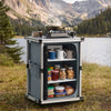 VEVOR Folding Camping Storage Cabinet, Outdoor Portable Aluminum Lightweight Table, Quick Set-up Compact Kitchen Cook Station, with 3 Shelves and Carry Bag, for Picnic, BBQ, Camping, RV Traveling