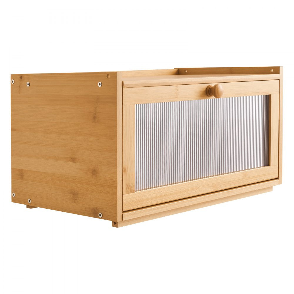 VEVOR Bread Box for Kitchen Counter, Large Capacity Bamboo Bread Storage Container, Farmhouse Wooden Breadbox Organizer for Homemade Bread, Storage Holder Bin with Acrylic Wavy Door Panel, Natural