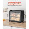 VEVOR Double Layer Bread Box for Kitchen Counter, Large Capacity Bamboo Bread Storage Container, Farmhouse Wooden Breadbox for Homemade Bread, Storage Holder Bin with Acrylic Wavy Door Panel, Black
