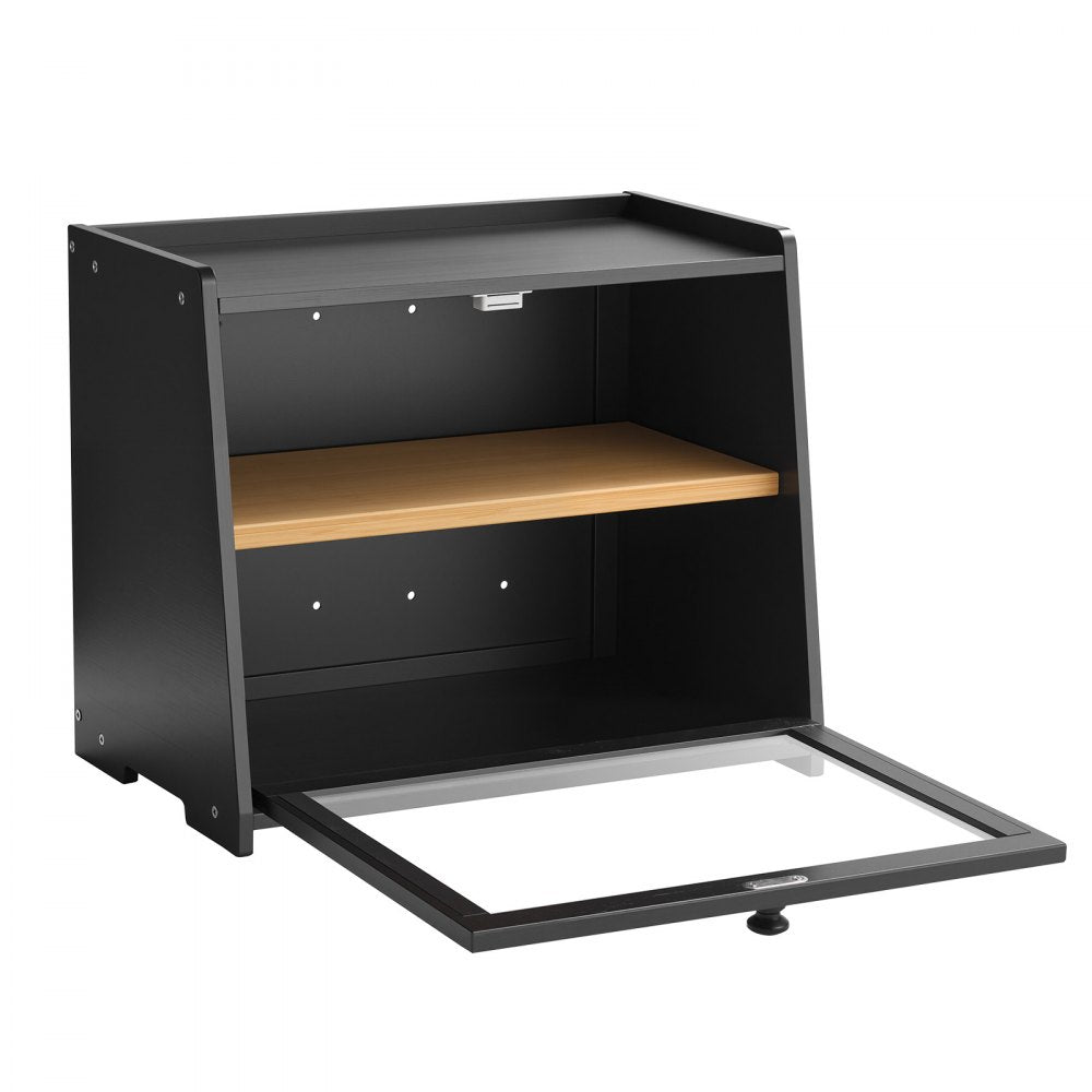 VEVOR Double Layer Bread Box for Kitchen Counter, Large Capacity Bamboo Bread Storage Container, Farmhouse Wooden Breadbox for Homemade Bread, Storage Holder Bin with Acrylic Wavy Door Panel, Black