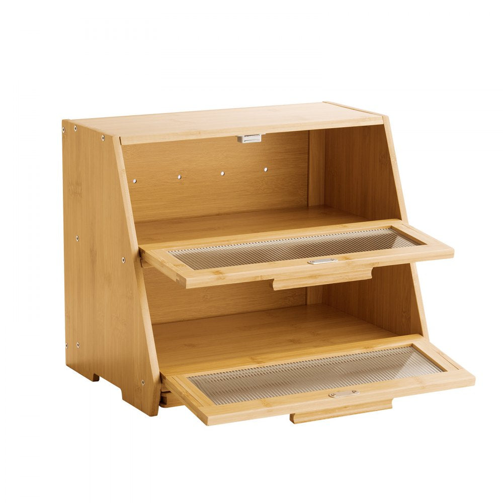 VEVOR Double Layer Bread Box for Kitchen Counter, Large Capacity Bamboo Bread Storage Container, Farmhouse Wooden Breadbox for Homemade Bread, Storage Holder Bin with Acrylic Wavy Door Panel, Natural