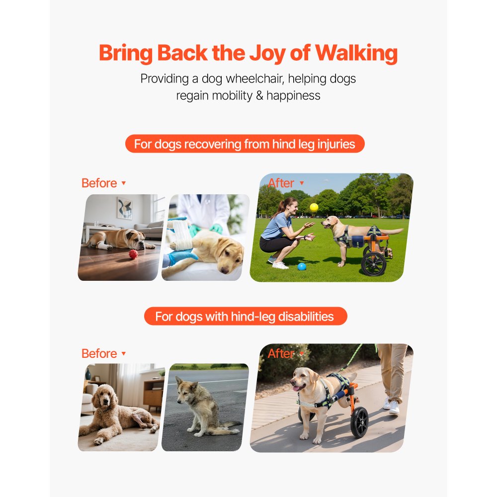 VEVOR Dog Wheelchair for Back Legs, Lightweight 2 Wheels Pet Wheelchair, Height, Width & Length Adjustable, Dog Cart with Shock-Absorbing Wheels, for Injured, Disabled Dogs 35-48 lbs, Medium