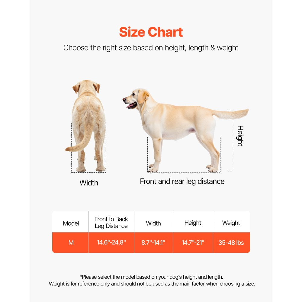 VEVOR Dog Wheelchair for Back Legs, Lightweight 2 Wheels Pet Wheelchair, Height, Width & Length Adjustable, Dog Cart with Shock-Absorbing Wheels, for Injured, Disabled Dogs 35-48 lbs, Medium