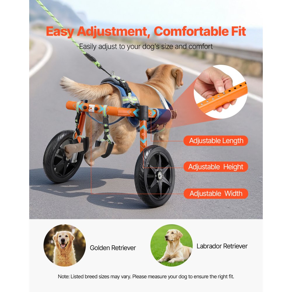 VEVOR Dog Wheelchair for Back Legs, Lightweight 2 Wheels Pet Wheelchair, Height, Width & Length Adjustable, Dog Cart with Shock-Absorbing Wheels, for Injured, Disabled Dogs 35-48 lbs, Medium