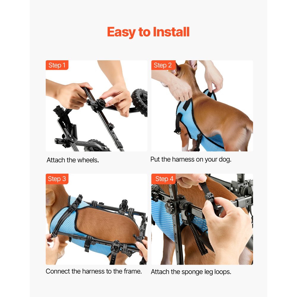 VEVOR Dog Wheelchair for Back Legs, Adjustable 2 Wheels Pet Wheelchair, Lightweight  Dog Cart with Shock-Absorbing Wheels, Mobility Support Wheel Chair for Disabled Injured Dogs up to 22lbs , X-Small