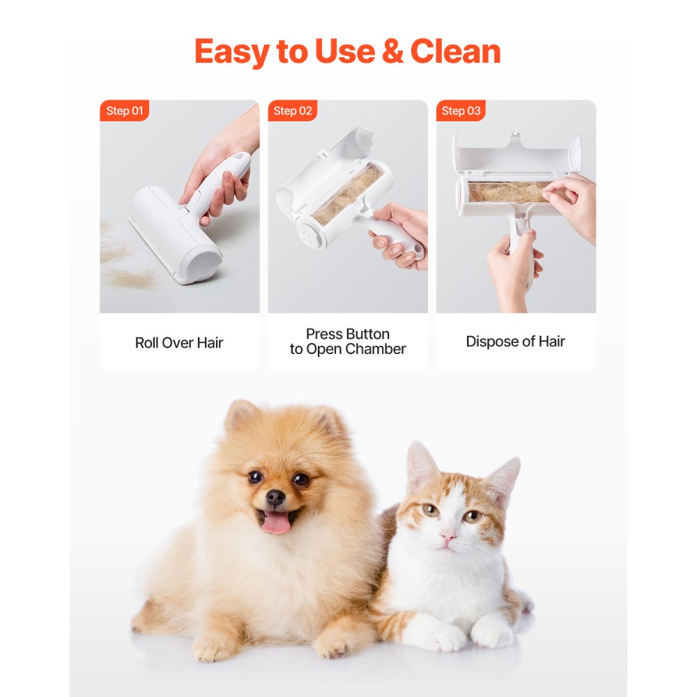 VEVOR Pet Hair Remover Roller, Reusable Dual-sided Lint Roller Tool, Dog and Cat Efficient Hair Cleaning Remover, for Home, Furniture, Car, Couch, Carpet, Seat, Bedding, Floor, Sofa, White