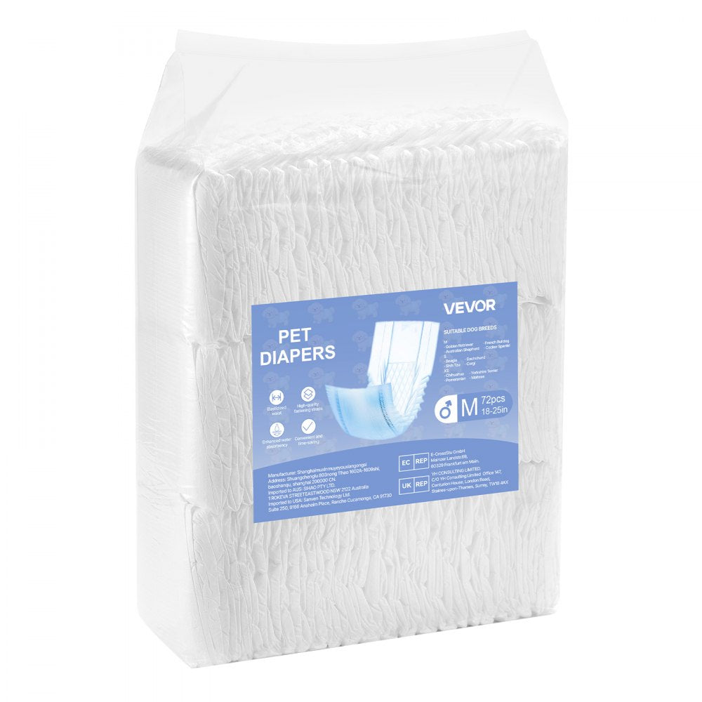 VEVOR Disposable Male Dog Diapers, Super Absorbent Male Dog Wraps, 360 ° Leak-Proof Belly Bands with Wetness Indicator for Doggies in Heat, Training, Incontinence - M, 144 Count (2 Packs of 72)