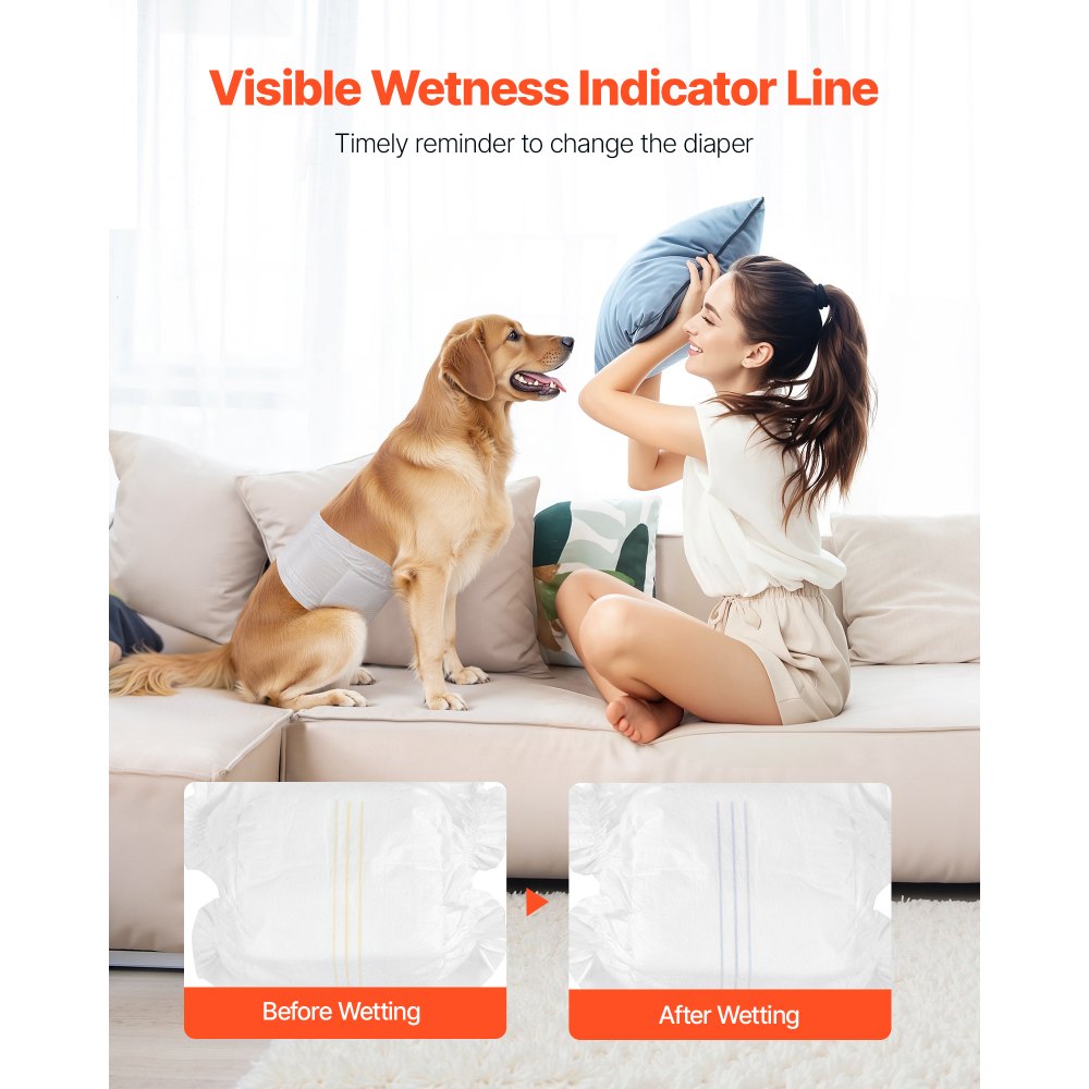 VEVOR Disposable Male Dog Diapers, Super Absorbent Male Dog Wraps, 360 ° Leak-Proof Belly Bands with Wetness Indicator for Doggies in Heat, Training, Incontinence - M, 96 Count (2 Packs of 48)