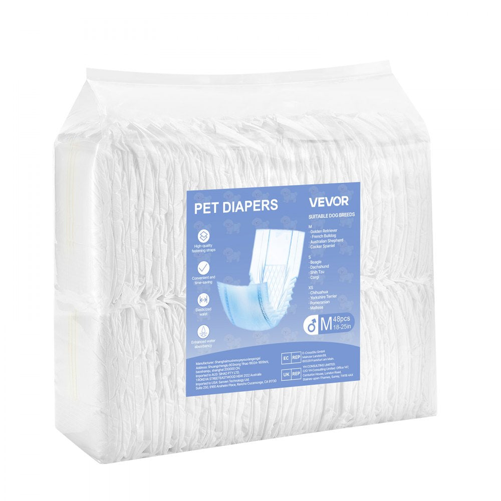 VEVOR Disposable Male Dog Diapers, Super Absorbent Male Dog Wraps, 360 ° Leak-Proof Belly Bands with Wetness Indicator for Doggies in Heat, Training, Incontinence - M, 96 Count (2 Packs of 48)