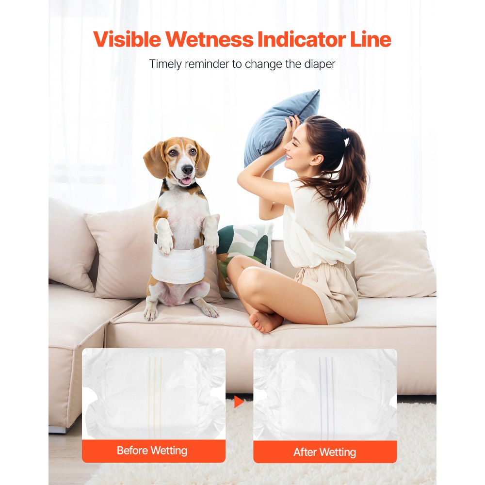 VEVOR Disposable Male Dog Diapers, Super Absorbent Male Dog Wraps, 360 ° Leak-Proof Belly Bands with Wetness Indicator for Doggies in Heat, Training, Incontinence - S, 96 Count (2 Packs of 48)
