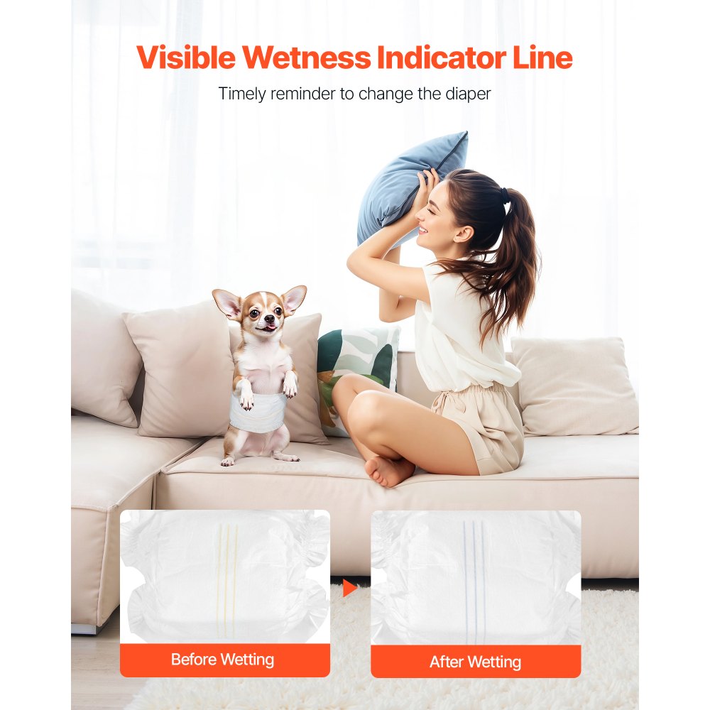 VEVOR Disposable Male Dog Diapers, Super Absorbent Male Dog Wraps, 360 ° Leak-Proof Belly Bands with Wetness Indicator for Doggies in Heat, Training, Incontinence - XS, 96 Count (2 Packs of 48)
