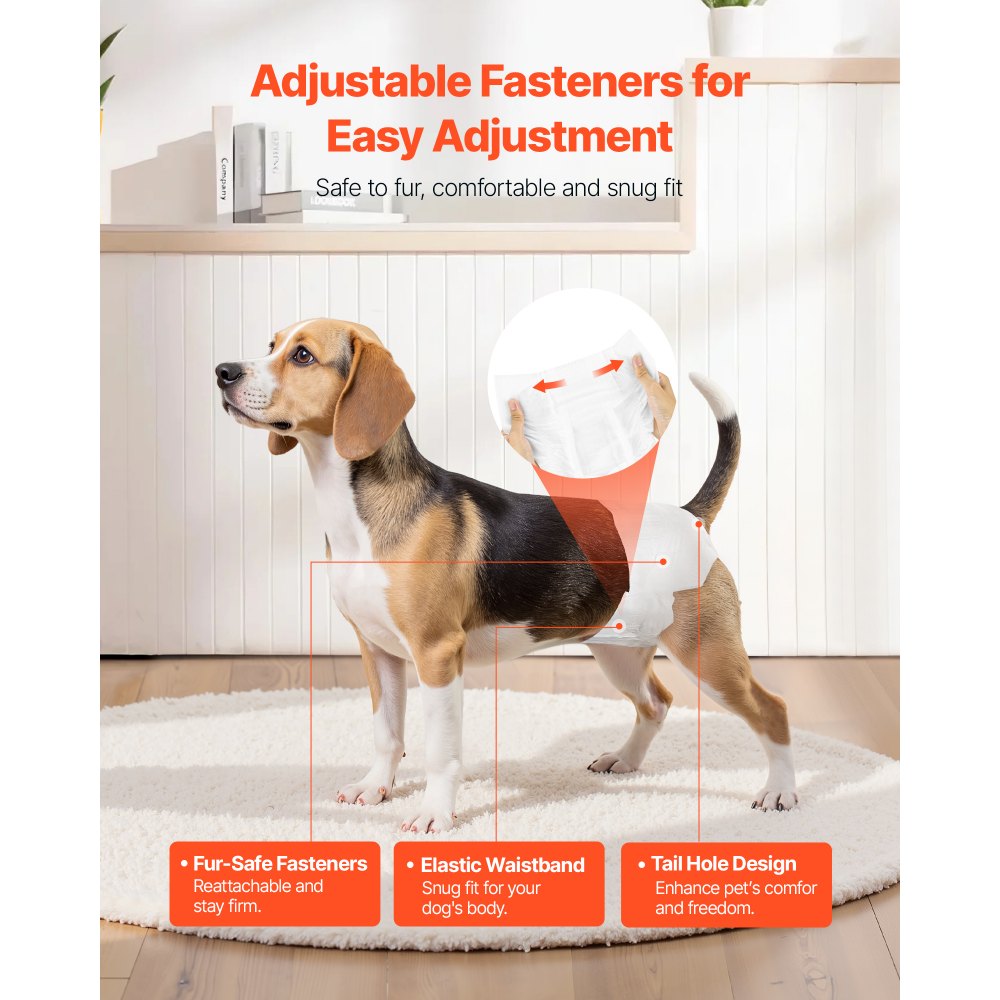 VEVOR Disposable Dog Diapers, Super Absorbent Female Dog Diapers, 360° Leak-Proof Female Doggy Pet Diaper with Wetness Indicator for Heat Period, Training, Incontinence - S, 144 Count (2 Packs of 72)