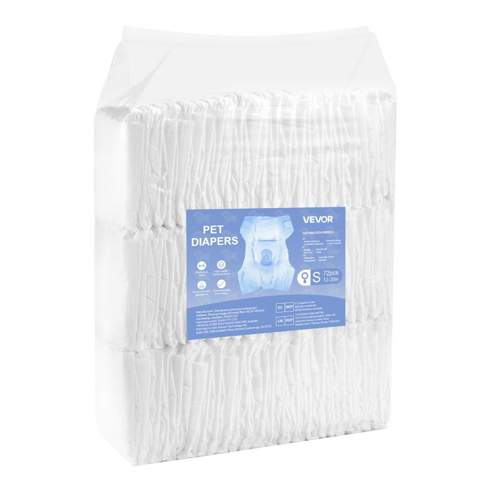 VEVOR Disposable Dog Diapers, Super Absorbent Female Dog Diapers, 360° Leak-Proof Female Doggy Pet Diaper with Wetness Indicator for Heat Period, Training, Incontinence - S, 144 Count (2 Packs of 72)