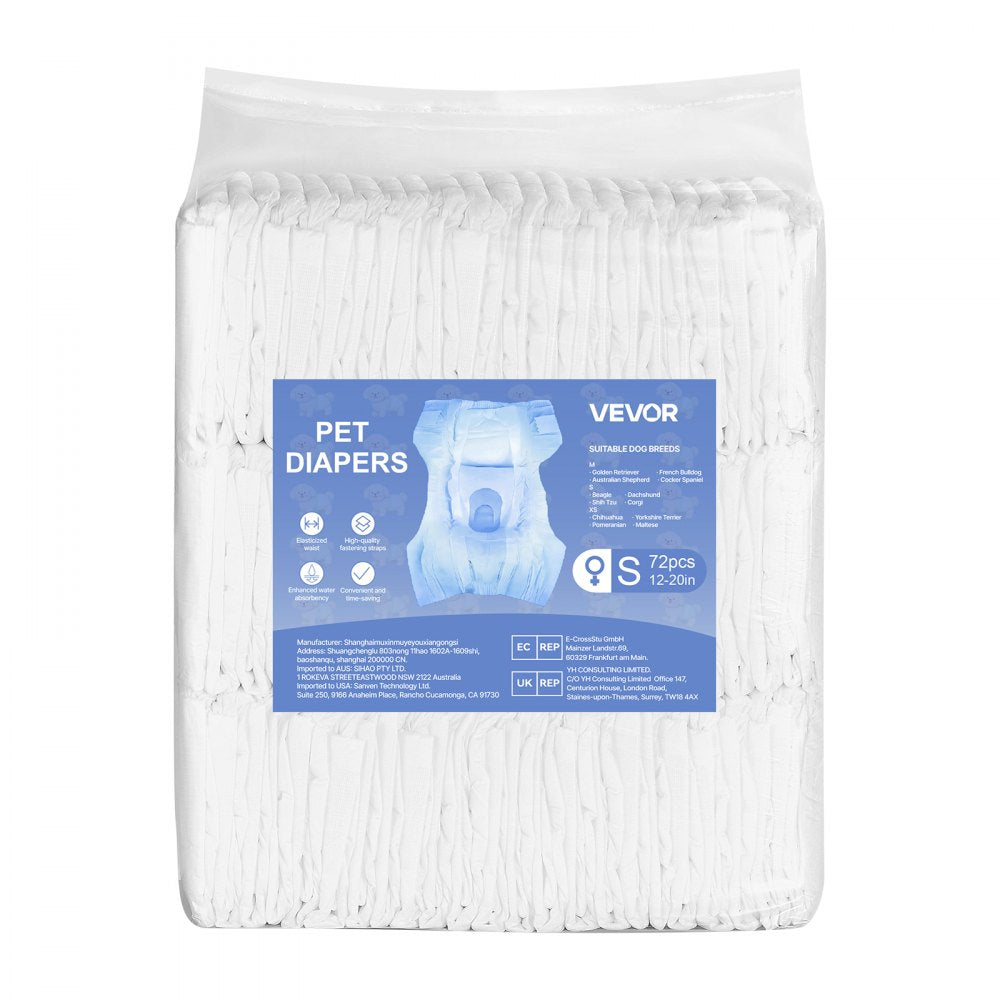 VEVOR Disposable Dog Diapers, Super Absorbent Female Dog Diapers, 360° Leak-Proof Female Doggy Pet Diaper with Wetness Indicator for Heat Period, Training, Incontinence - S, 144 Count (2 Packs of 72)
