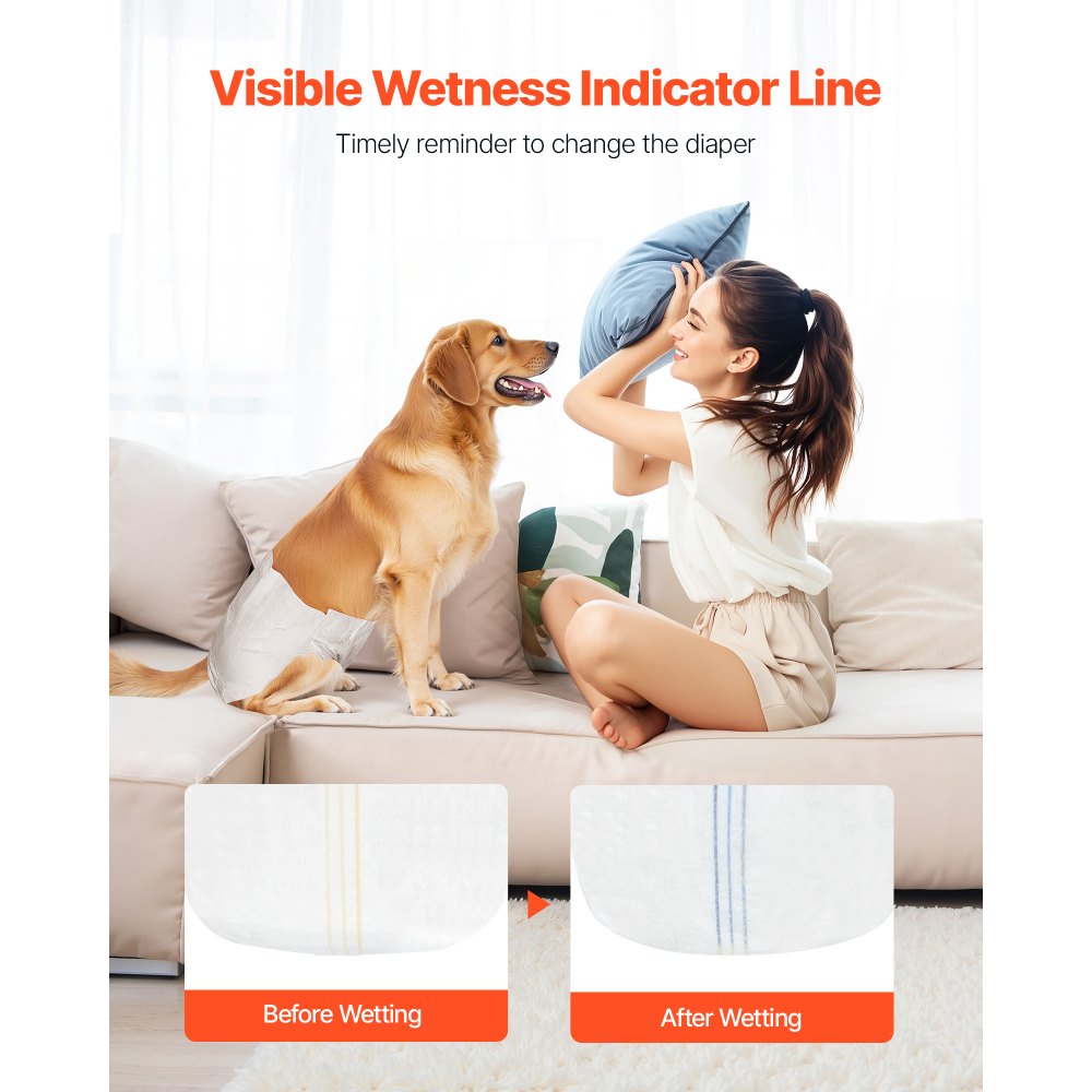 VEVOR Disposable Dog Diapers, Super Absorbent Female Dog Diapers, 360° Leak-Proof Female Doggy Pet Diaper with Wetness Indicator for Heat Period, Training, Incontinence - M, 144 Count (2 Packs of 72)