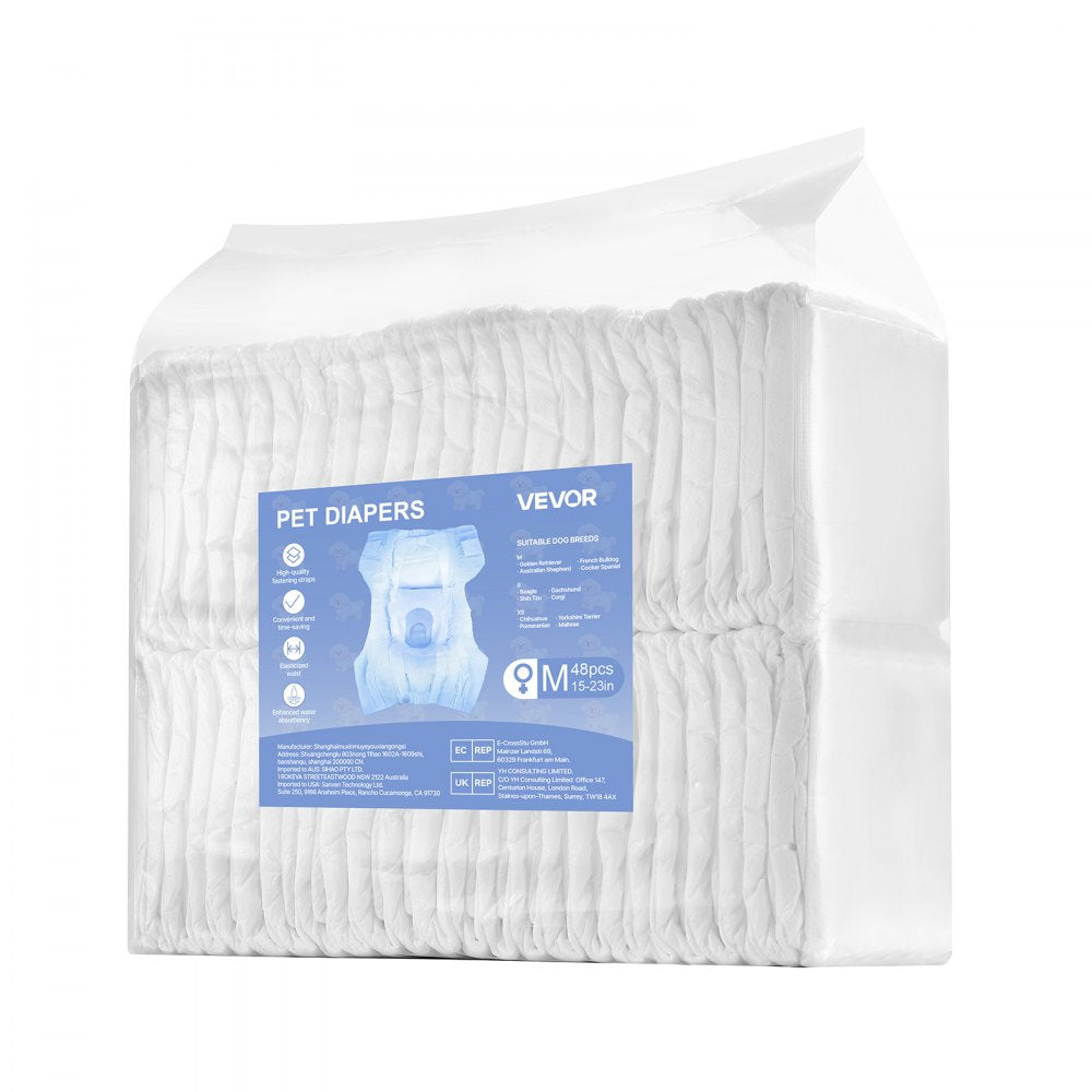 VEVOR Disposable Dog Diapers, Super Absorbent Female Dog Diapers, 360° Leak-Proof Female Doggy Pet Diaper with Wetness Indicator for Heat Period, Training, Incontinence - M, 144 Count (2 Packs of 72)