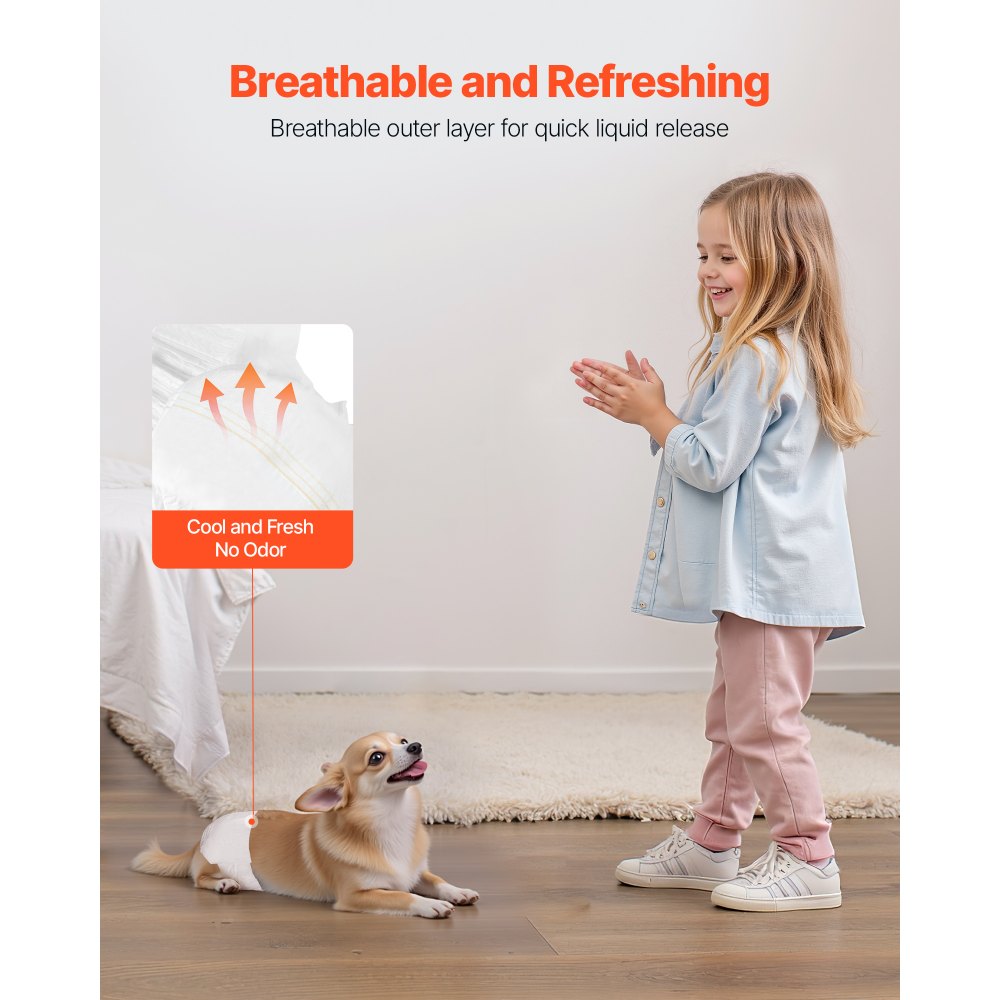 VEVOR Disposable Dog Diapers, Super Absorbent Female Dog Diapers, 360° Leak-Proof Female Doggy Pet Diaper with Wetness Indicator for Heat Period, Training, Incontinence - XS, 144 Count (2 Packs of 72)