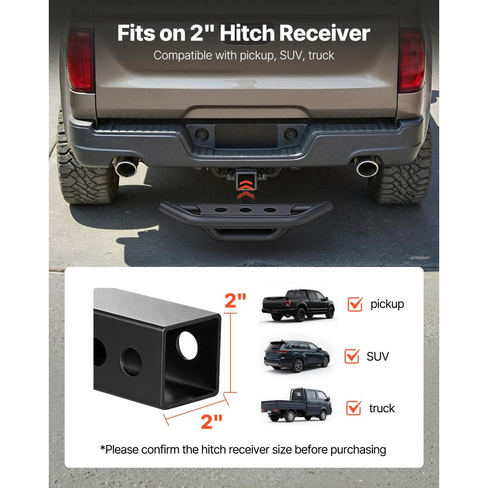 VEVOR Hitch Step for 2 Inch Receiver, Universal Rear Bumper Guard Protector with 350 LBS Load Capacity, Strong Mild Steel Construction with Pin Lock and Stabilizer, Fit for Truck, SUV, Pickup, Trailer