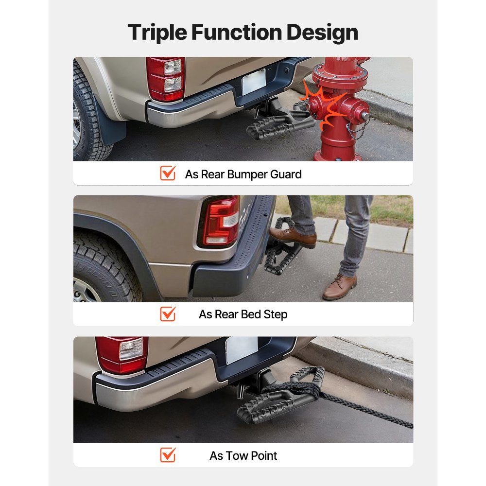 VEVOR Hitch Step for 2 Inch Receiver, Universal Rear Bumper Guard Protector with 350 LBS Load Capacity, Wide & Non-Slip Tow Hitch Step with Pin Kit and Stabilizer, Fit for Truck, SUV, Pickup, Trailer