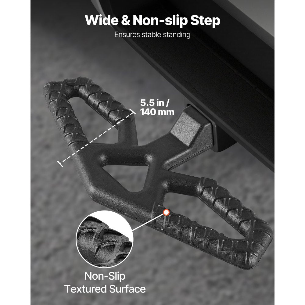 VEVOR Hitch Step for 2 Inch Receiver, Universal Rear Bumper Guard Protector with 350 LBS Load Capacity, Wide & Non-Slip Tow Hitch Step with Pin Kit and Stabilizer, Fit for Truck, SUV, Pickup, Trailer