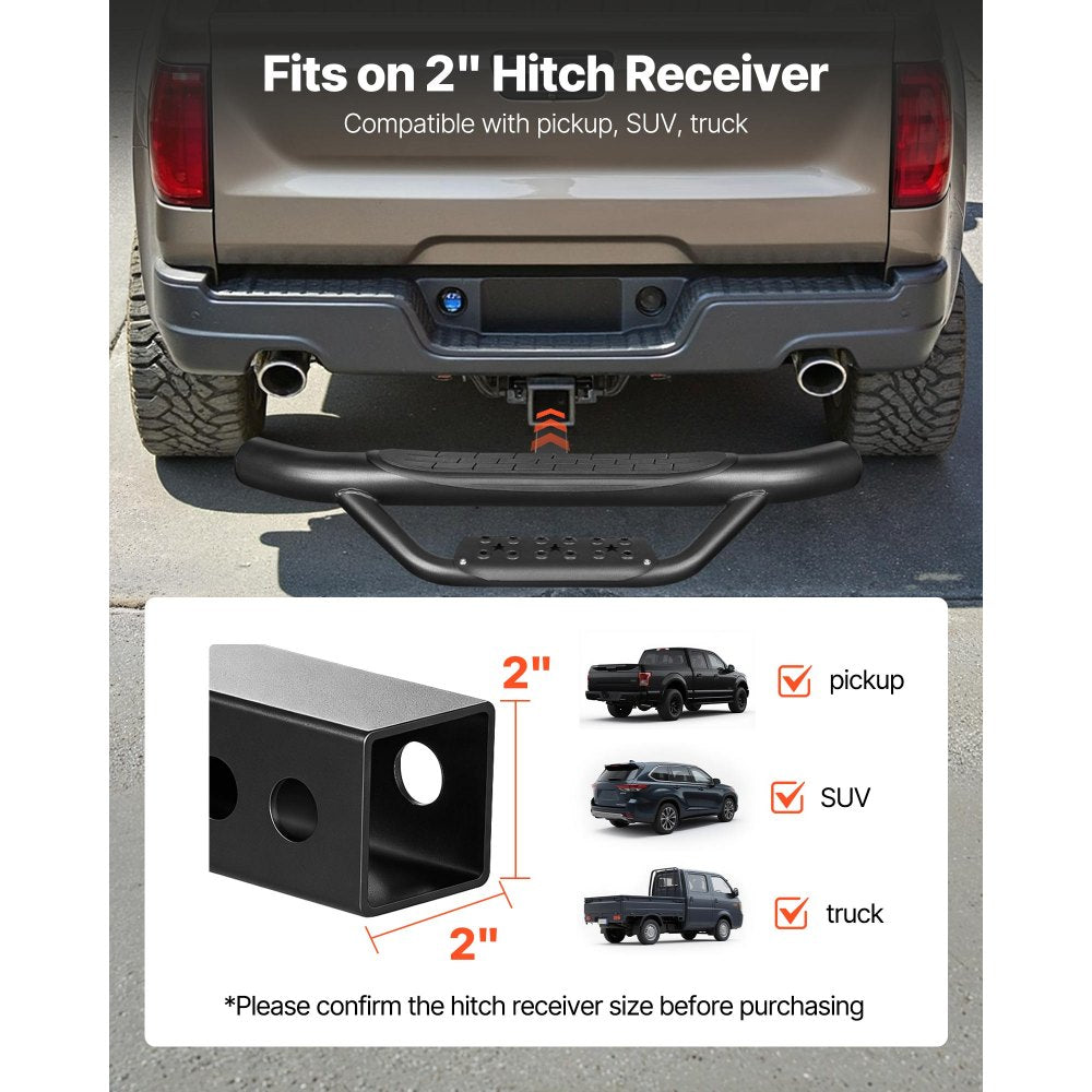 VEVOR Hitch Step for 2 Inch Receiver, Universal Rear Bumper Guard Protector with 350 LBS Load Capacity, Strong Mild Steel Construction with Pin Kit and Stabilizer, Fit for Truck, SUV, Pickup, Trailer