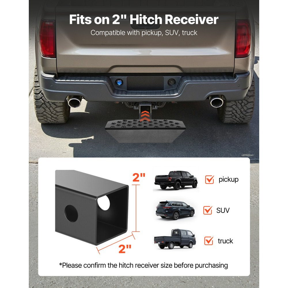 VEVOR Hitch Step for 2 Inch Receiver, Universal Rear Bumper Guard Protector with 350 LBS Load Capacity, Wide & Non-Slip Tow Hitch Step with Pin Kit and Stabilizer, Fit for Truck, SUV, Pickup, Trailer