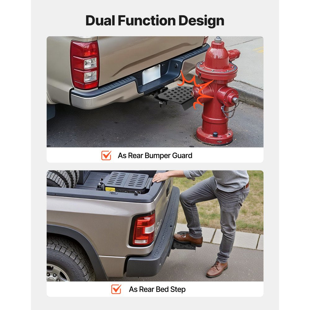 VEVOR Hitch Step for 2 Inch Receiver, Universal Rear Bumper Guard Protector with 350 LBS Load Capacity, Wide & Non-Slip Tow Hitch Step with Pin Kit and Stabilizer, Fit for Truck, SUV, Pickup, Trailer