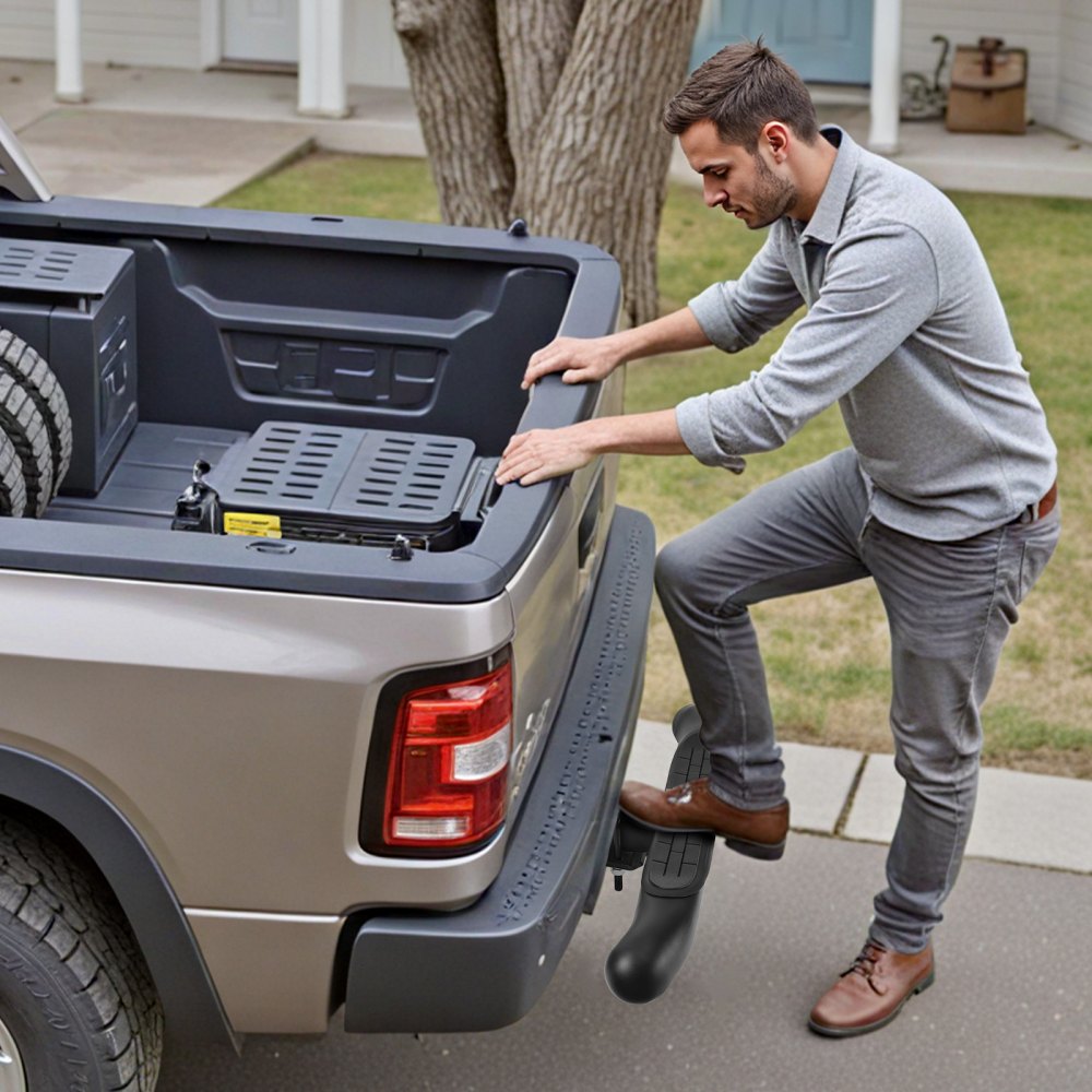VEVOR Hitch Step for 2 Inch Receiver, Universal Rear Bumper Guard Protector with 350 LBS Load Capacity, Non-Slip Tow Hitch Step with Pin Kit and Stabilizer, Fit for Truck, SUV, Pickup, Trailer