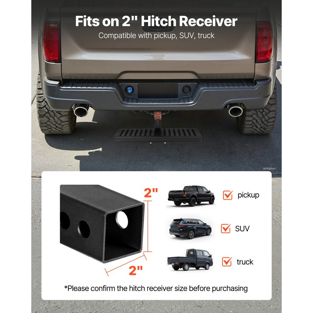 VEVOR Hitch Step for 2 Inch Receiver, Universal Rear Bumper Guard Protector with 350 LBS Load Capacity, Wide & Non-Slip Tow Hitch Step with Pin Kit and Stabilizer, Fit for Pickup, Trailer, Truck, SUV
