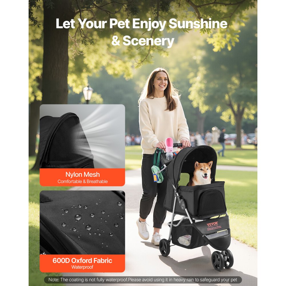 VEVOR Pet Stroller, 35 lbs Weight Capacity, Foldable Dog Stroller Cart, 3 Wheels Cats Stroller with Mesh Windows and Cup Holders, Portable Pet Carrier Stroller with Brake, for Small to Medium Pets