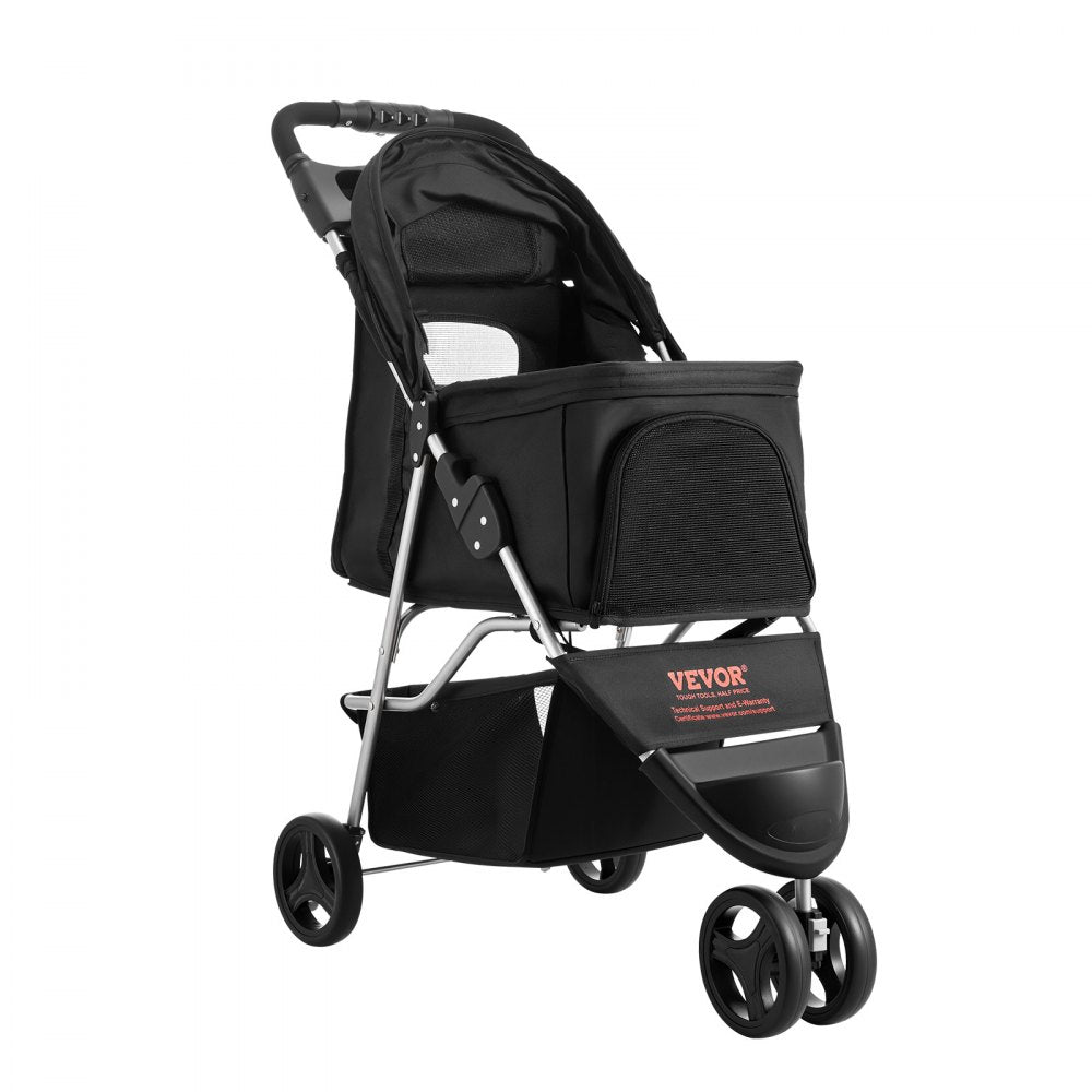 VEVOR Pet Stroller, 35 lbs Weight Capacity, Foldable Dog Stroller Cart, 3 Wheels Cats Stroller with Mesh Windows and Cup Holders, Portable Pet Carrier Stroller with Brake, for Small to Medium Pets