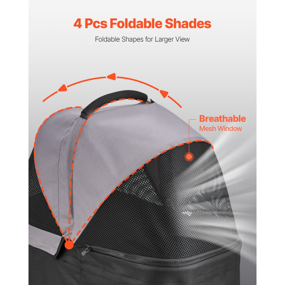 VEVOR Pet Stroller, 35 lbs Weight Capacity, Foldable Dog Stroller Cart, 4 Wheels Cats Pram with Detachable Carrier & Mesh Windows, Portable Animal Carrier with Brake for Small to Medium Pets