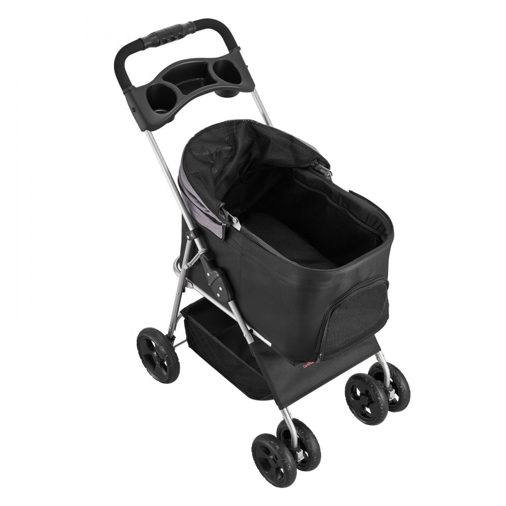 VEVOR Pet Stroller, 35 lbs Weight Capacity, Foldable Dog Stroller Cart, 4 Wheels Cats Pram with Detachable Carrier & Mesh Windows, Portable Animal Carrier with Brake for Small to Medium Pets