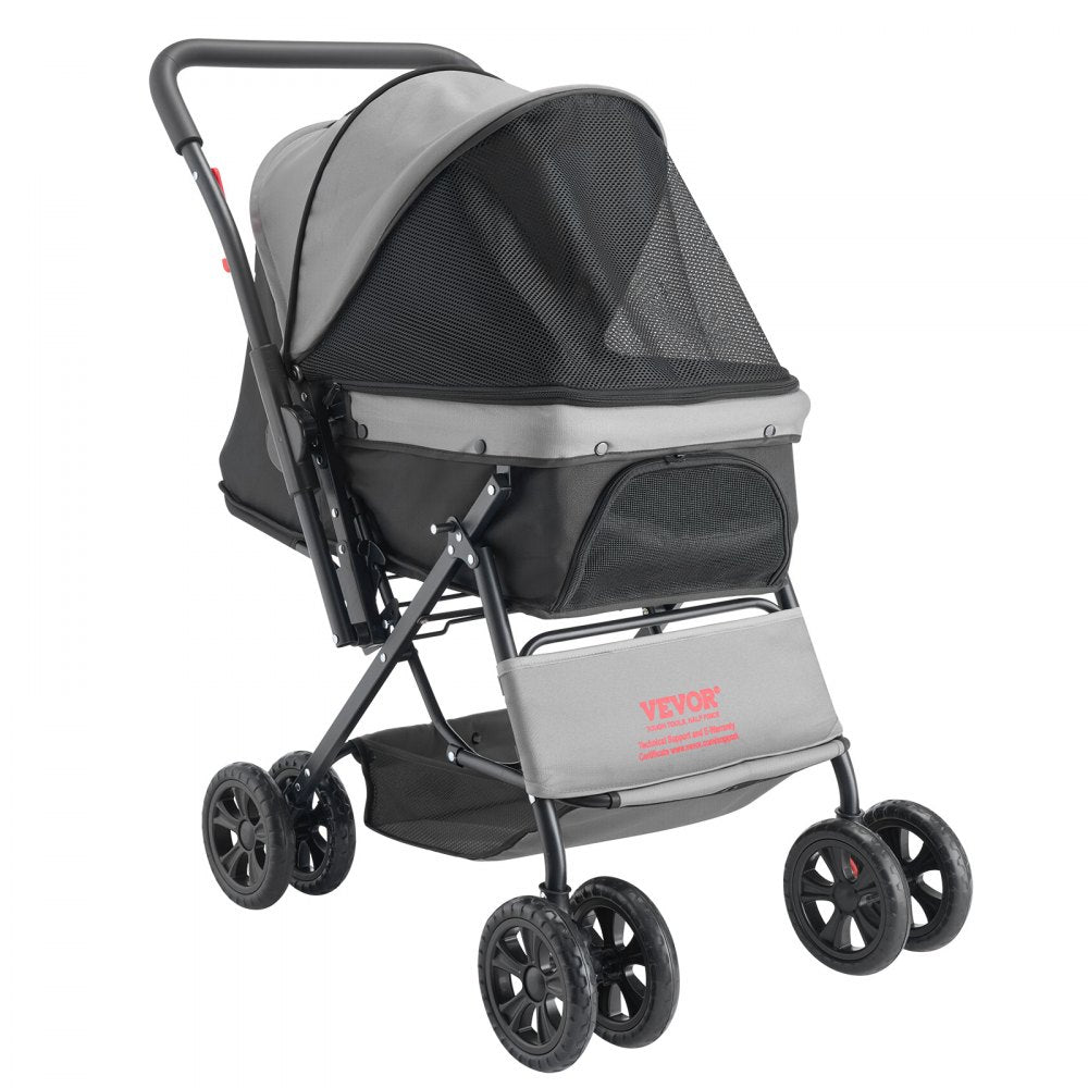 VEVOR Pet Stroller, 44 lbs Weight Capacity, Foldable Dog Stroller Cart, 4 Wheels Cats Stroller with Mesh Windows & Revrsible Handle, Portable Pet Carrier Stroller with Brake, for Small to Medium Pets