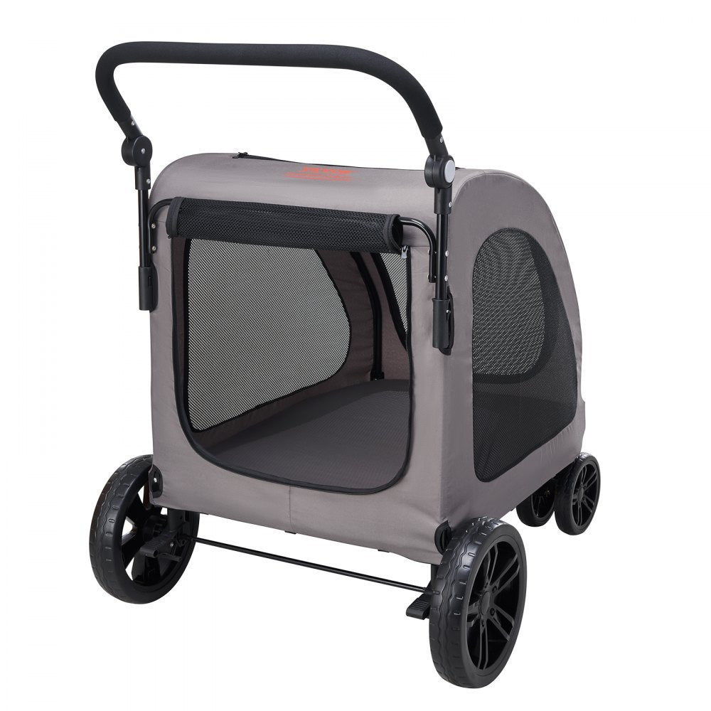 VEVOR Pet Stroller, 4 Wheels Dog Stroller with Brakes, 160lbs Weight Capacity, Portable Puppy Stroller Carrier with Breathable Mesh Windows & Height-Adjustable Height, Animal Stroller for Cats & Dogs