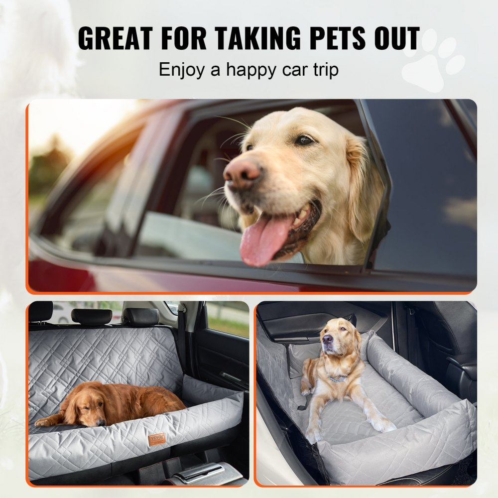 VEVOR Dog Car Seat, Waterproof Dog Booster Seat for Car, Pet Car Seat with Clip-On Safety Leash, PP Cotton Filling, Dog Car Bed for Medium & Large Dog up to 100 lbs, Gray