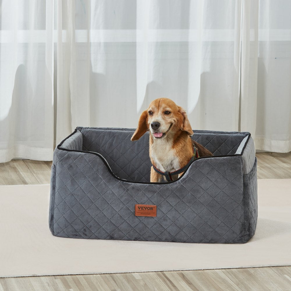 VEVOR Dog Car Seat, Dog Booster Seat for Car with A Storage Pocket, Pet Car Seat with Clip-On Safety Leash, Sponge Filling, Dog Car Bed for Medium & Large Dog up to 55 lbs, Gray