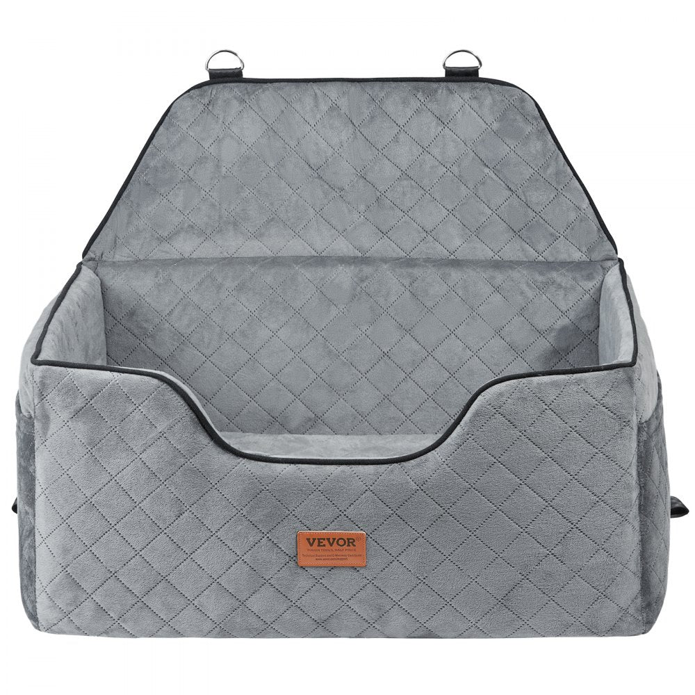 VEVOR Dog Car Seat, Dog Booster Seat for Car with A Storage Pocket, Pet Car Seat with Clip-On Safety Leash, Sponge Filling, Dog Car Bed for Medium & Large Dog up to 55 lbs, Gray
