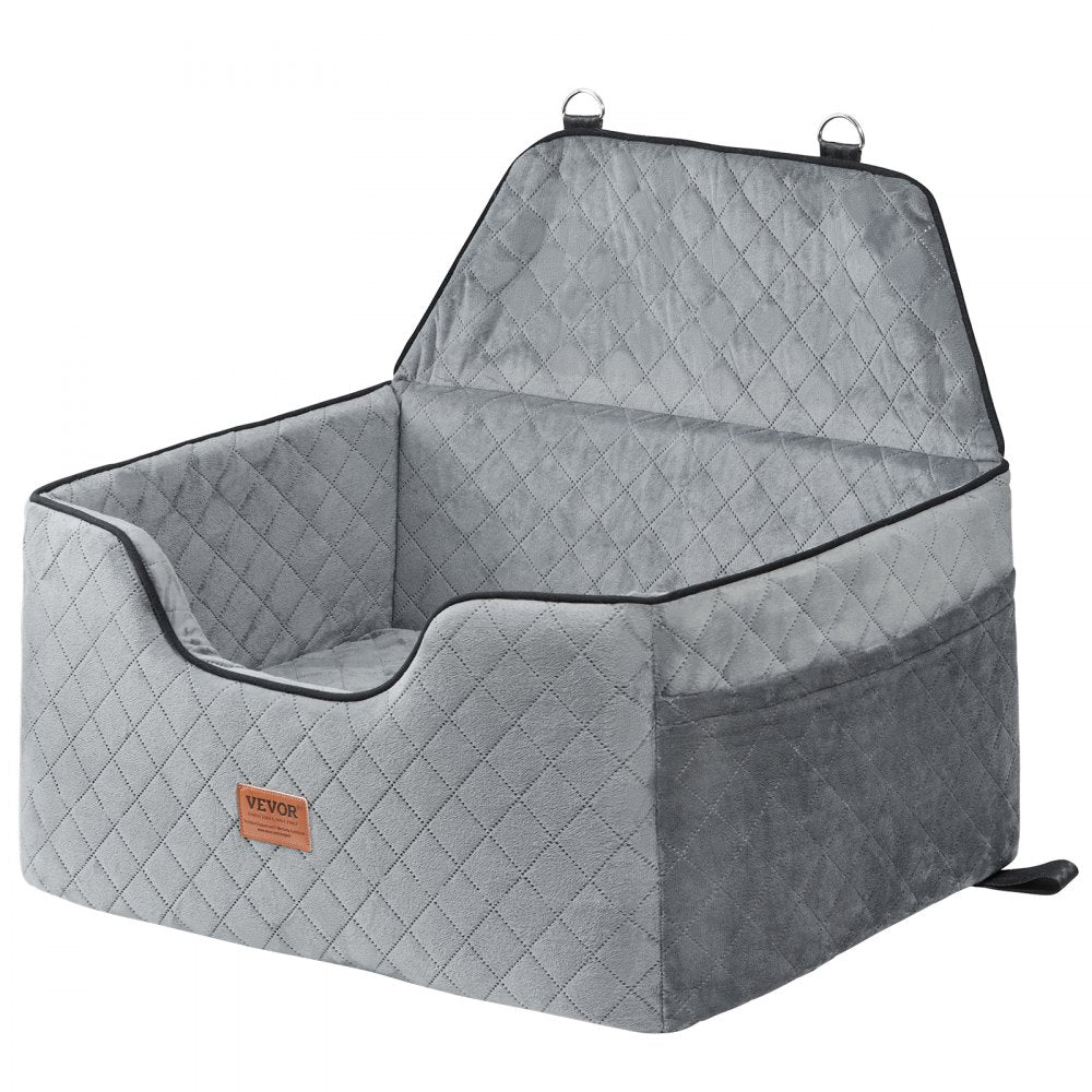 VEVOR Dog Car Seat, Dog Booster Seat for Car with A Storage Pocket, Pet Car Seat with Clip-On Safety Leash, Sponge Filling, Dog Car Bed for Medium & Large Dog up to 55 lbs, Gray