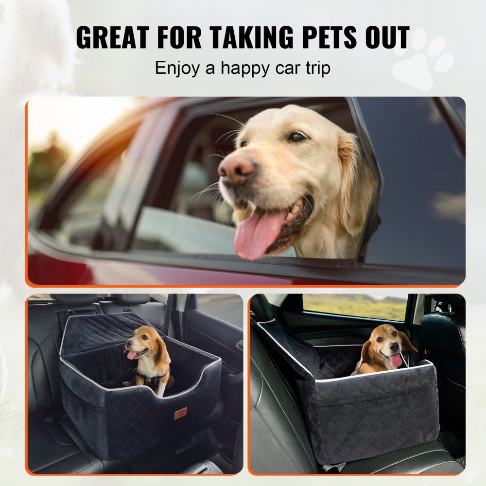 VEVOR Dog Car Seat, Dog Booster Seat for Car with A Storage Pocket, Pet Car Seat with Clip-On Safety Leash, Sponge Filling, Dog Car Bed for Medium & Large Dog up to 55 lbs, Black