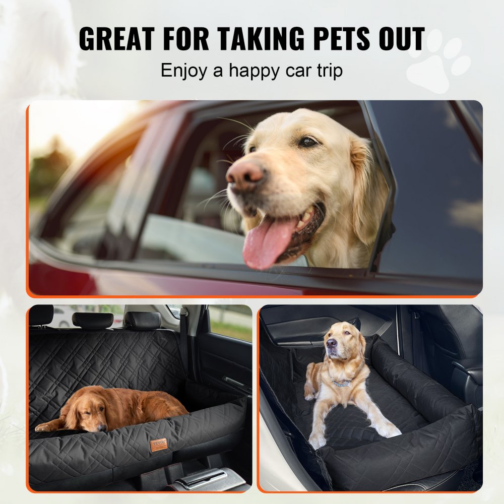 VEVOR Dog Car Seat, Waterproof Dog Booster Seat for Car, Pet Car Seat with Clip-On Safety Leash, PP Cotton Filling, Dog Car Bed for Medium & Large Dog up to 100 lbs, Black