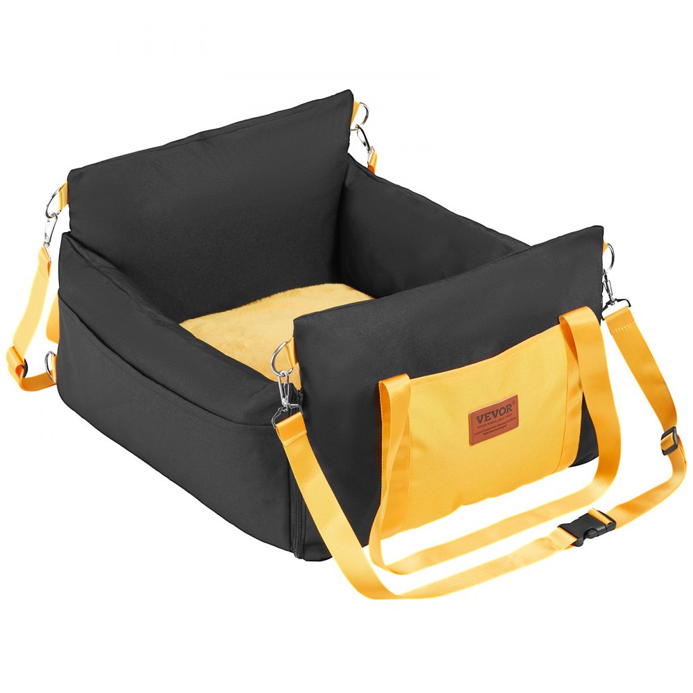 VEVOR Dog Car Seat, Waterproof Dog Booster Seat for Car with Side Handles and A Storage Pocket, Clip-On Safety Leash and PP Cotton Filling, Dog Car Bed for Small Dog up to 25lbs, Black