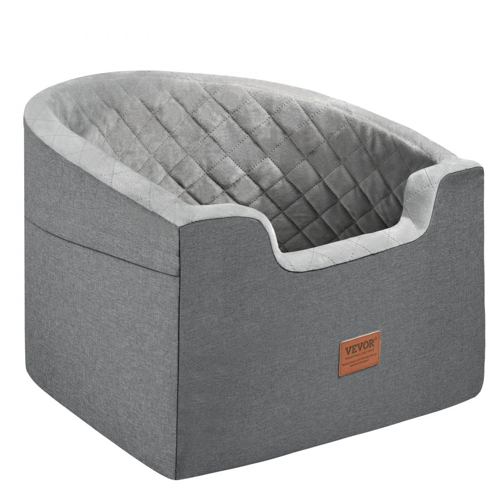 VEVOR Dog Car Seat, Waterproof Dog Booster Seat for Car with A Storage Pocket, Clip-On Safety Leash and Sponge Filling, Dog Car Bed for Small & Medium Dog up to 55lbs, Gray